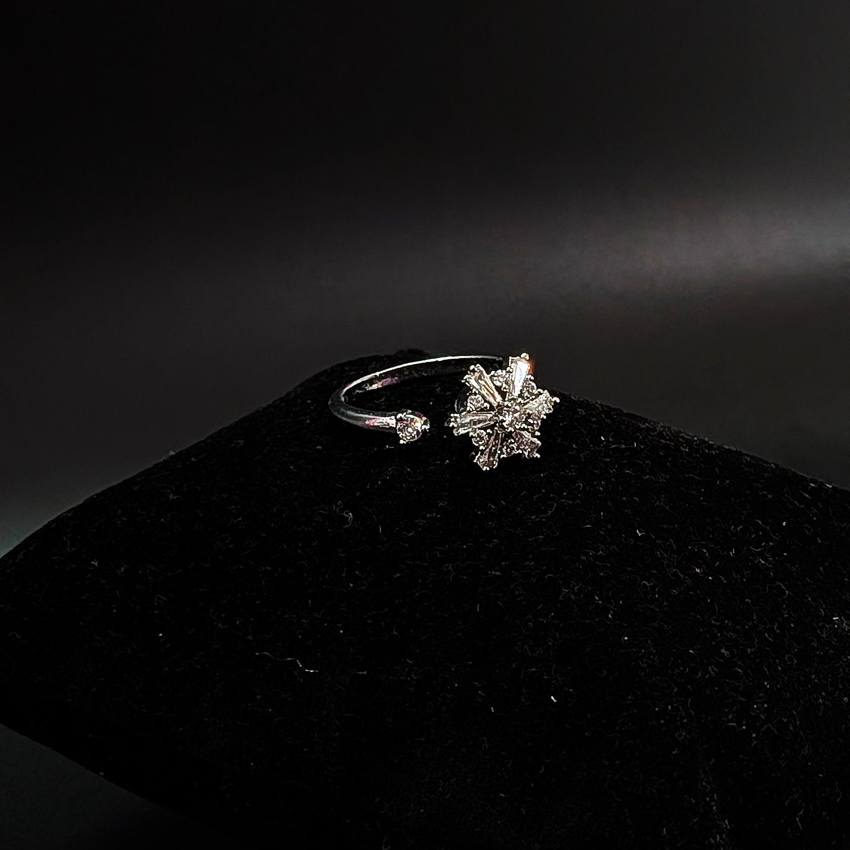 Adjustable Silver Crystal Snowflake Rotating Ring