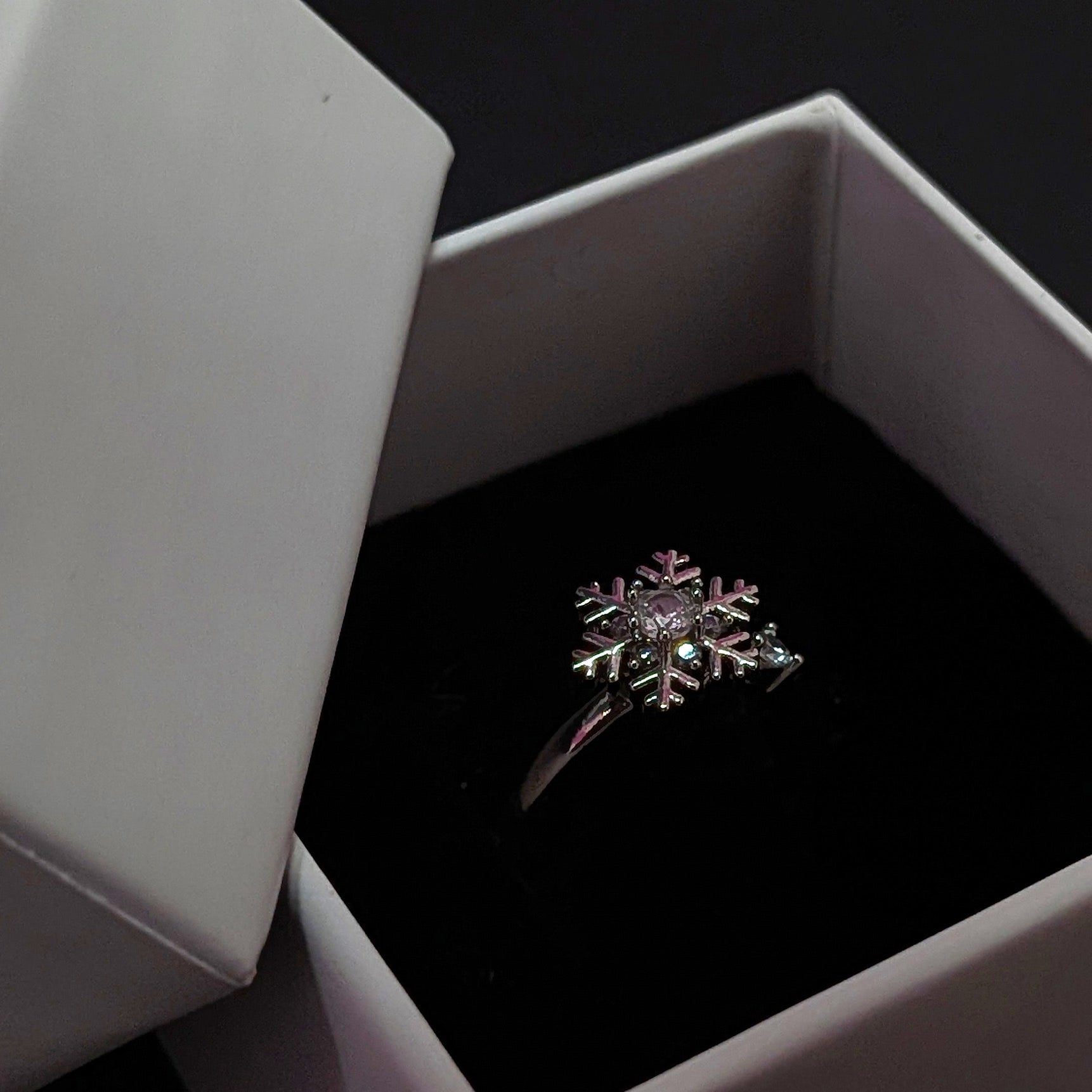 Silver Crystal Snowflake Spin Ring