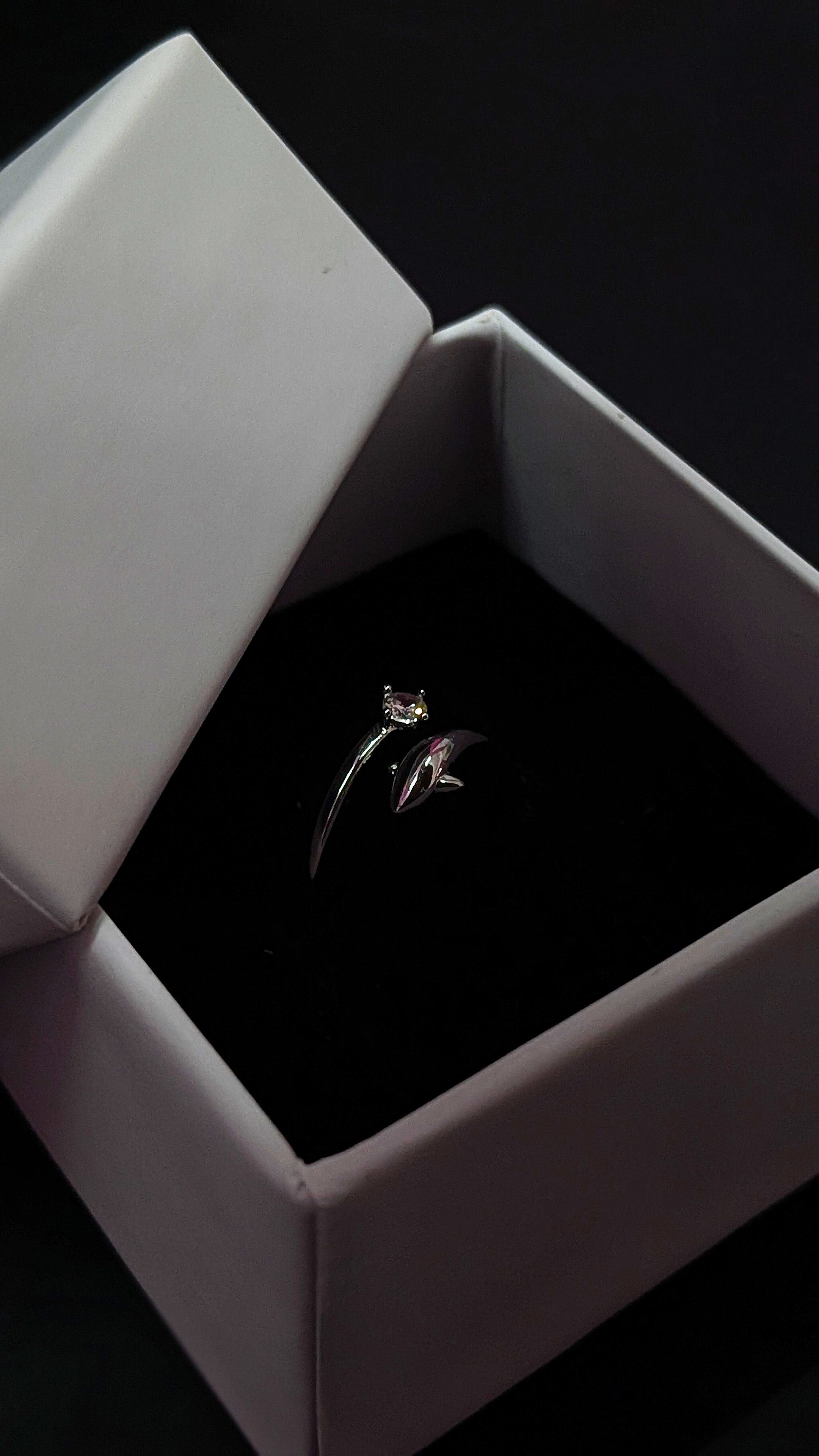 Silver Dolphin Ring with Crystal Accent