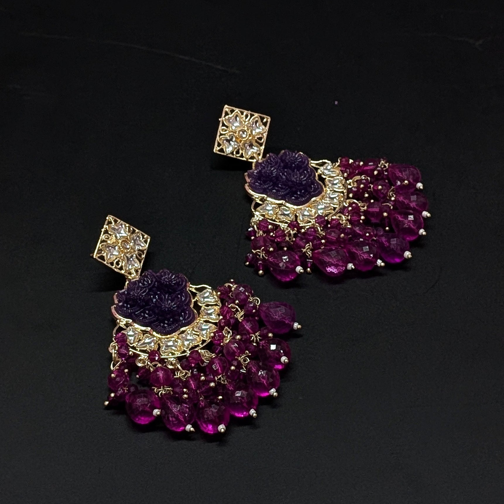 Purple Floral Dangler Earrings – Royal Beaded Ethnic Statement