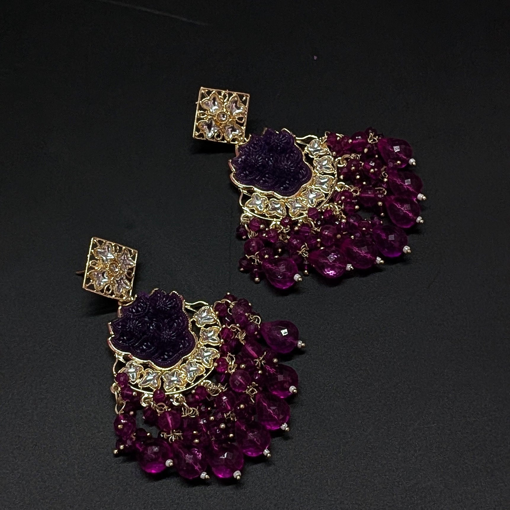 Purple Floral Dangler Earrings – Royal Beaded Ethnic Statement