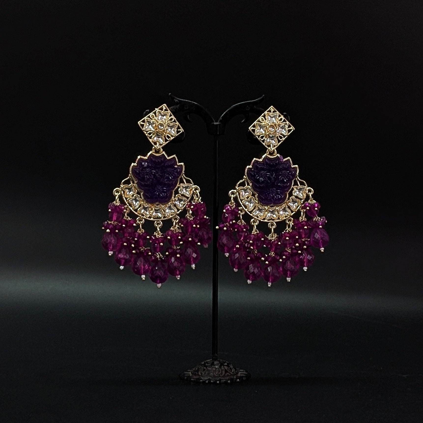 Purple Floral Dangler Earrings – Royal Beaded Ethnic Statement