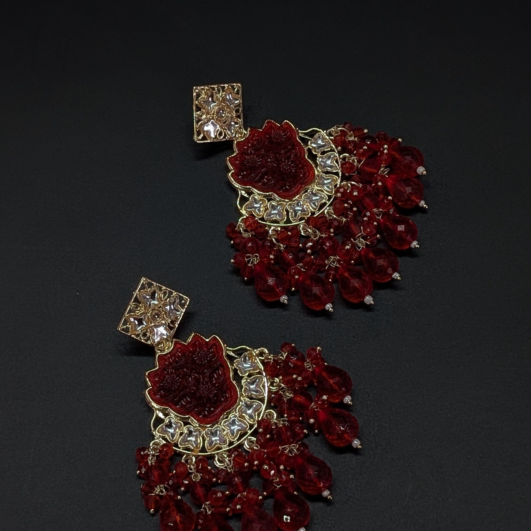 Red Floral Dangler Earrings – Bold Beaded Ethnic Statement