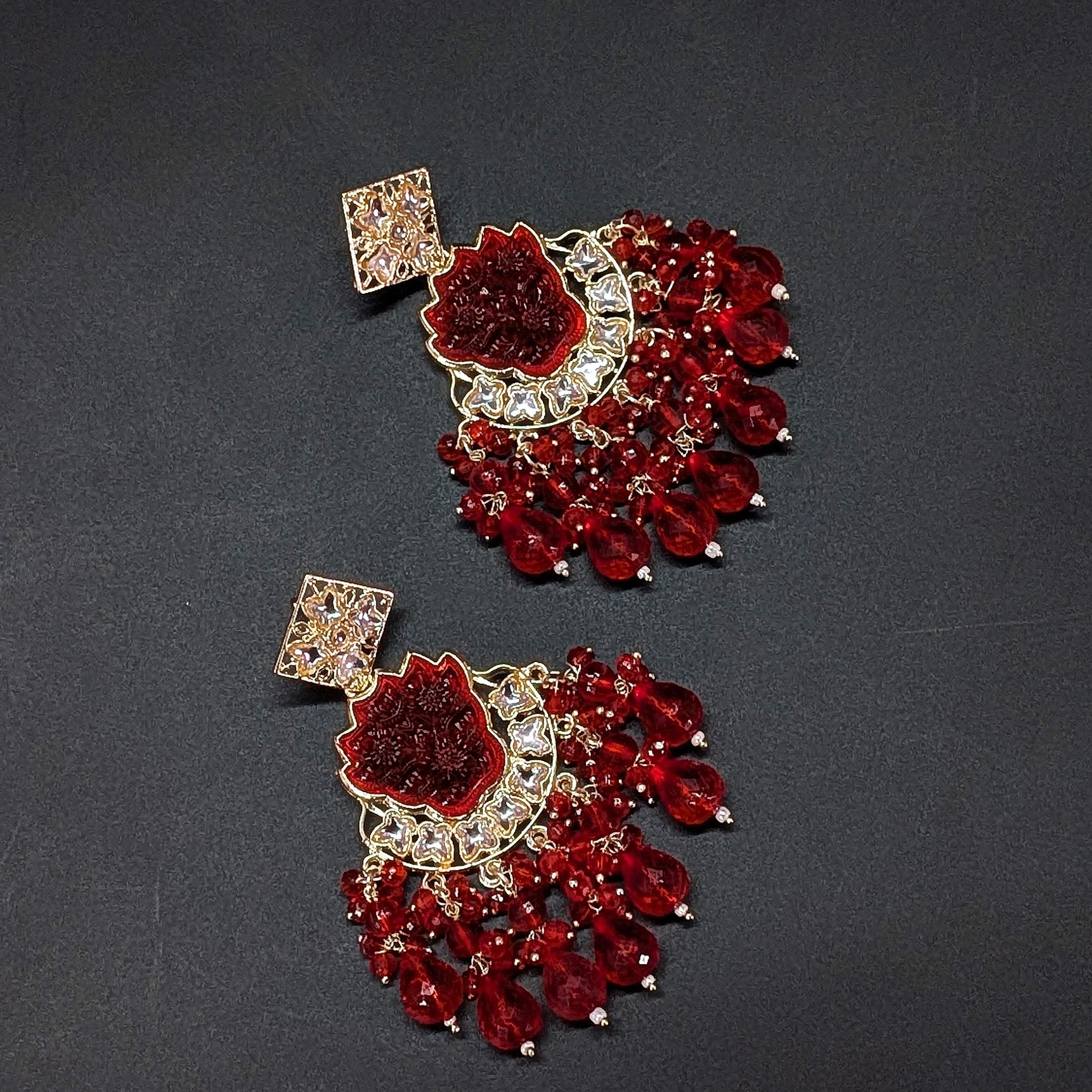 Red Floral Dangler Earrings – Bold Beaded Ethnic Statement