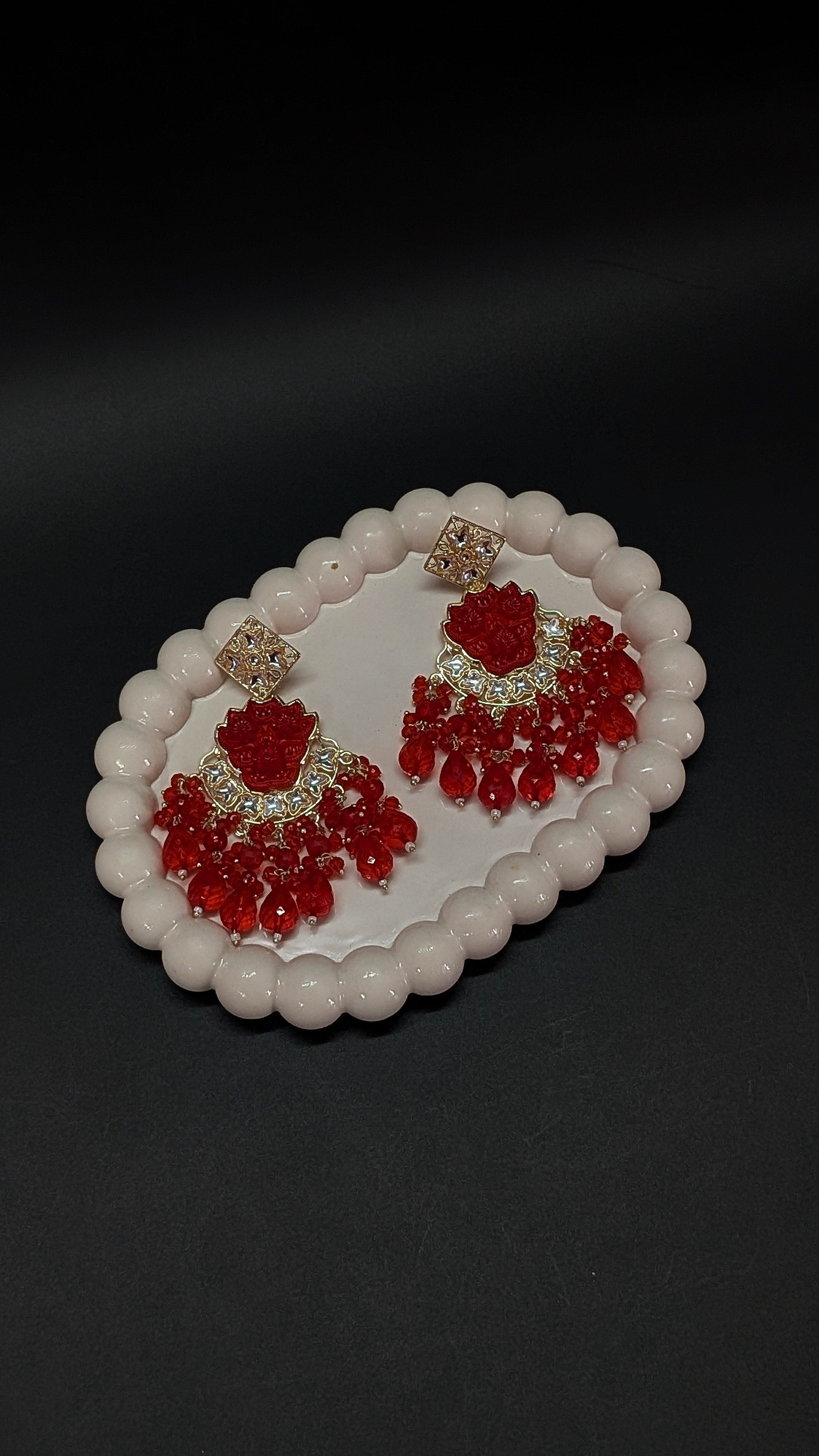 Red Floral Dangler Earrings – Bold Beaded Ethnic Statement