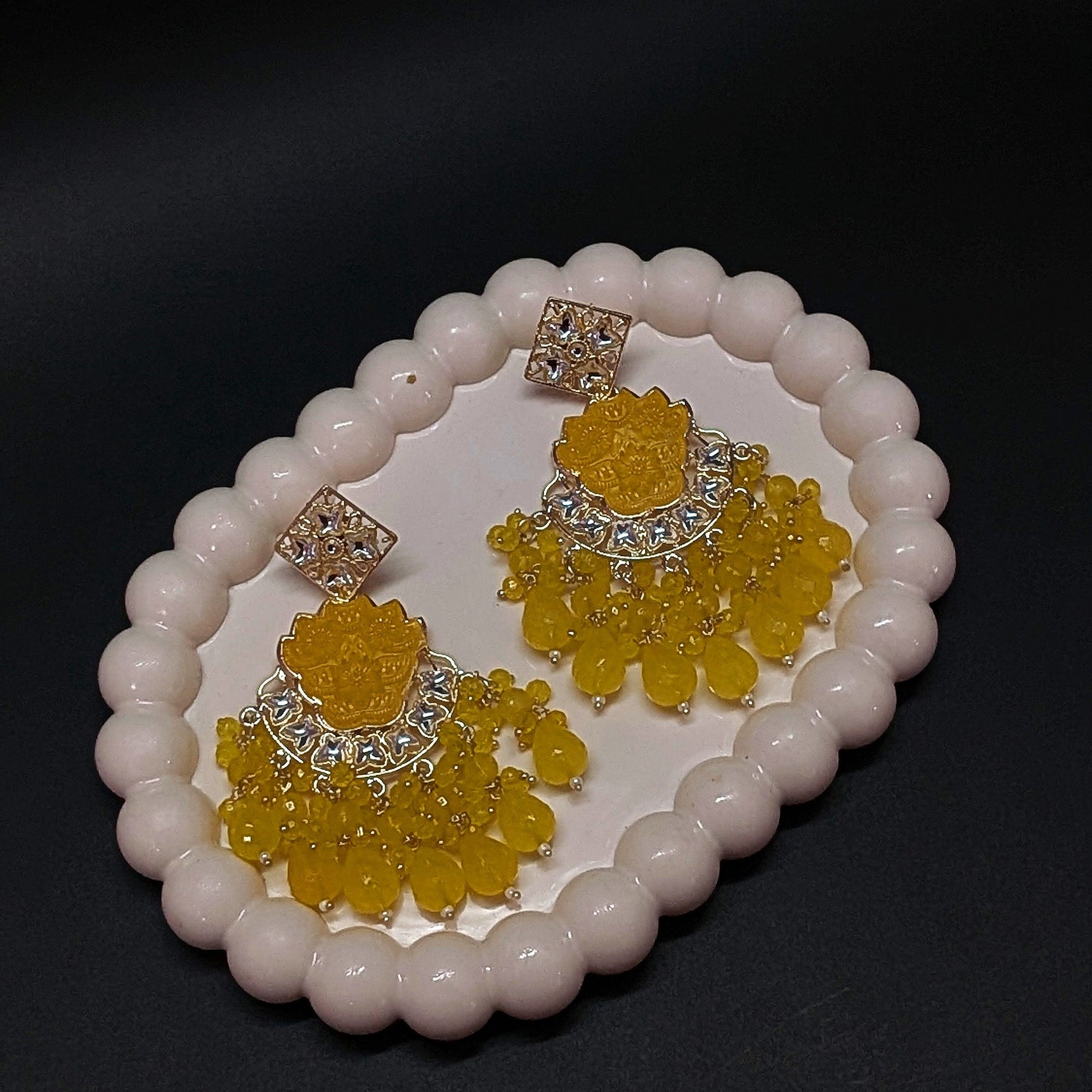 Yellow Floral Dangler Earrings – Vibrant Beaded Festive Statement