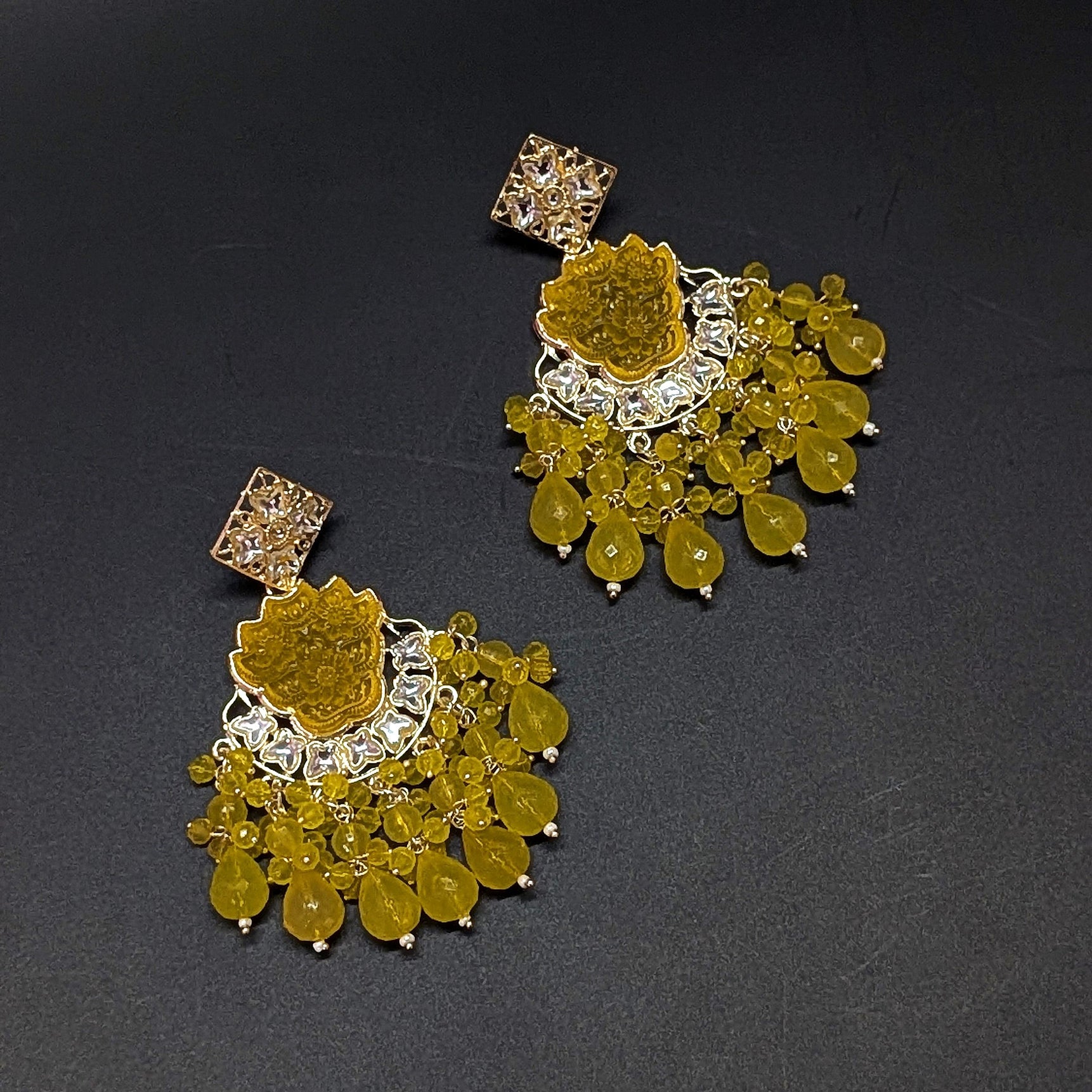Yellow Floral Dangler Earrings – Vibrant Beaded Festive Statement