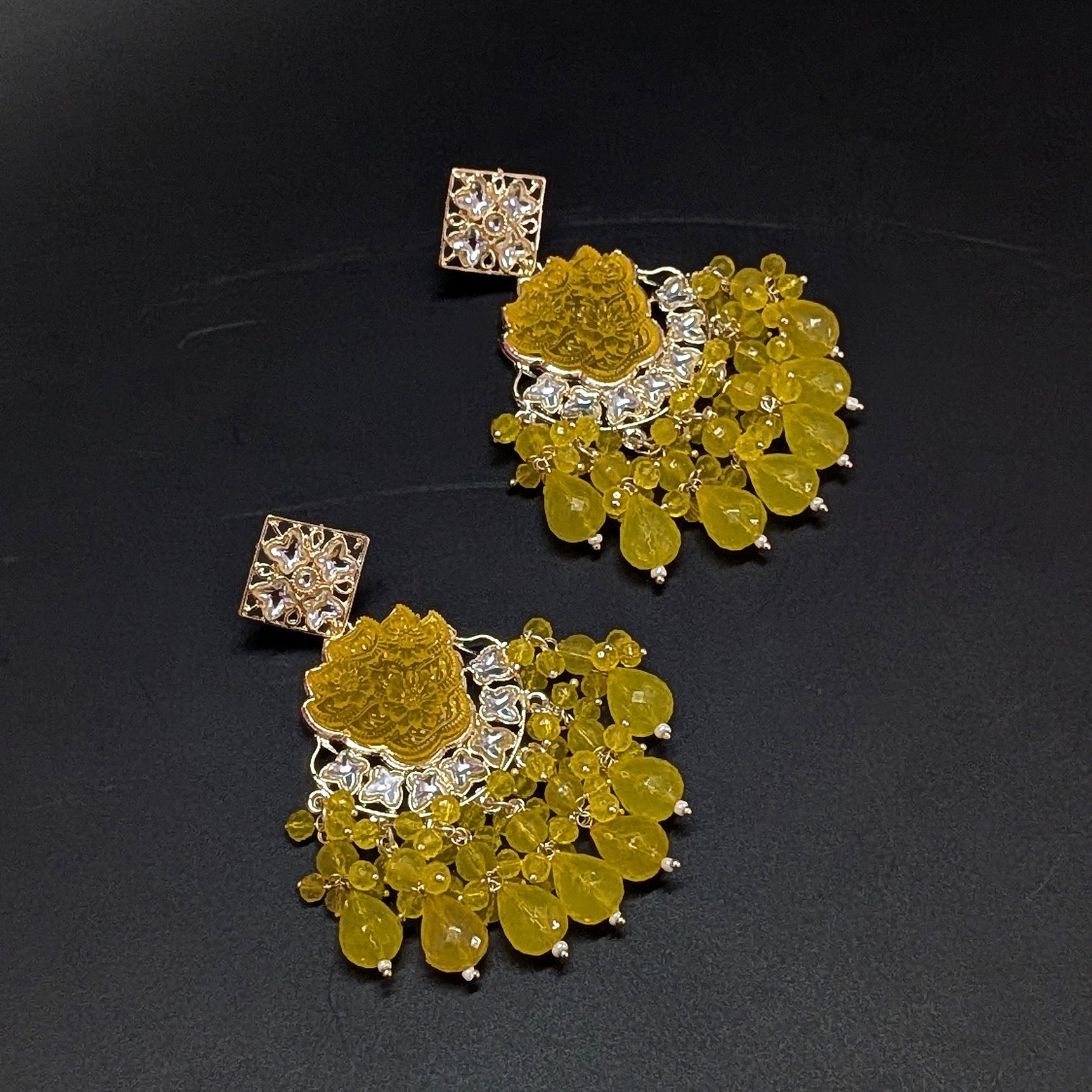 Yellow Floral Dangler Earrings – Vibrant Beaded Festive Statement