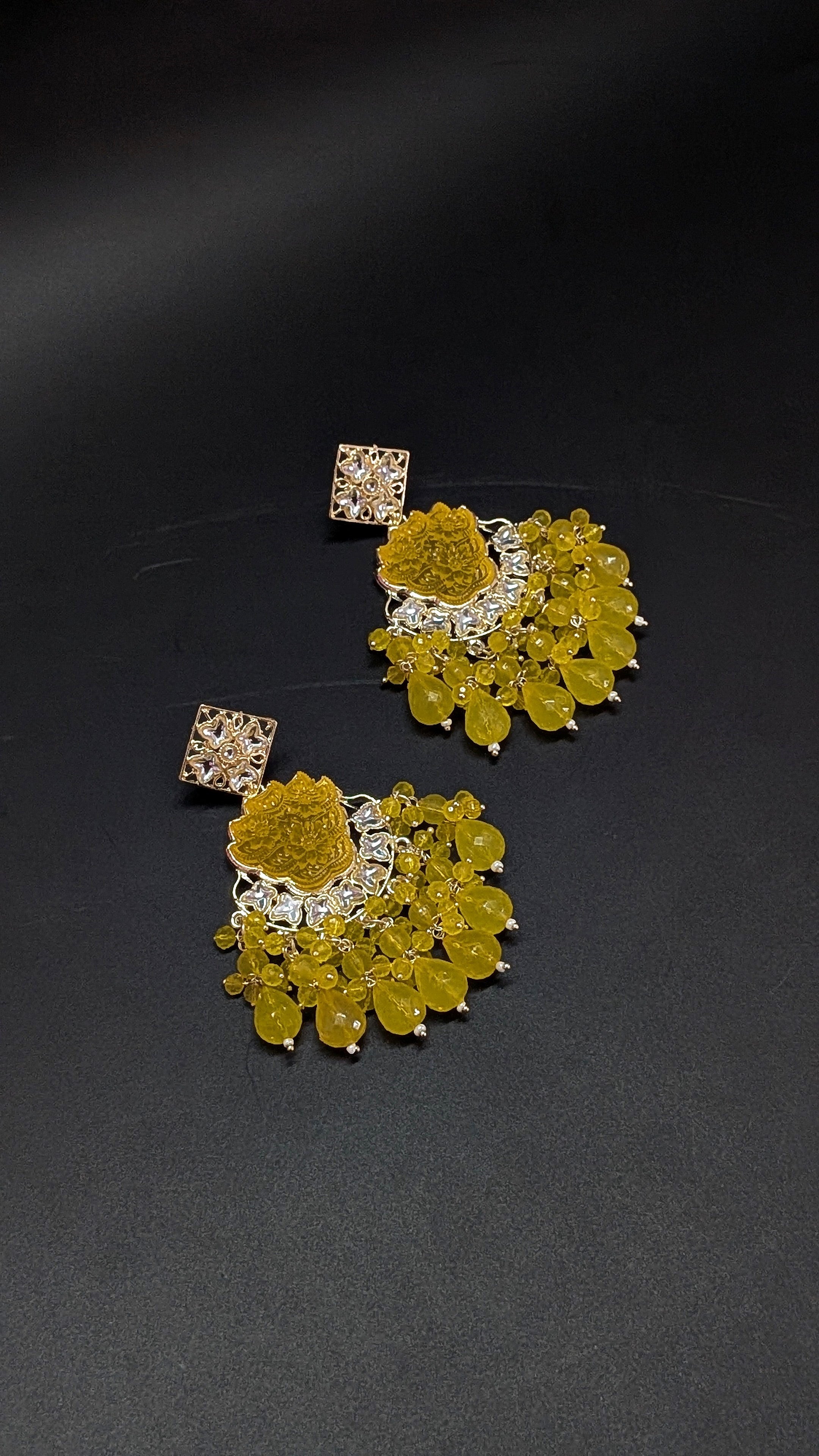 Yellow Floral Dangler Earrings – Vibrant Beaded Festive Statement