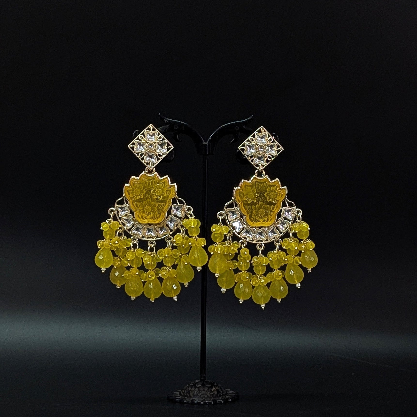 Yellow Floral Dangler Earrings – Vibrant Beaded Festive Statement