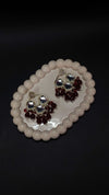 Ethnic Kundan Mirror Red Wine Beads Earrings