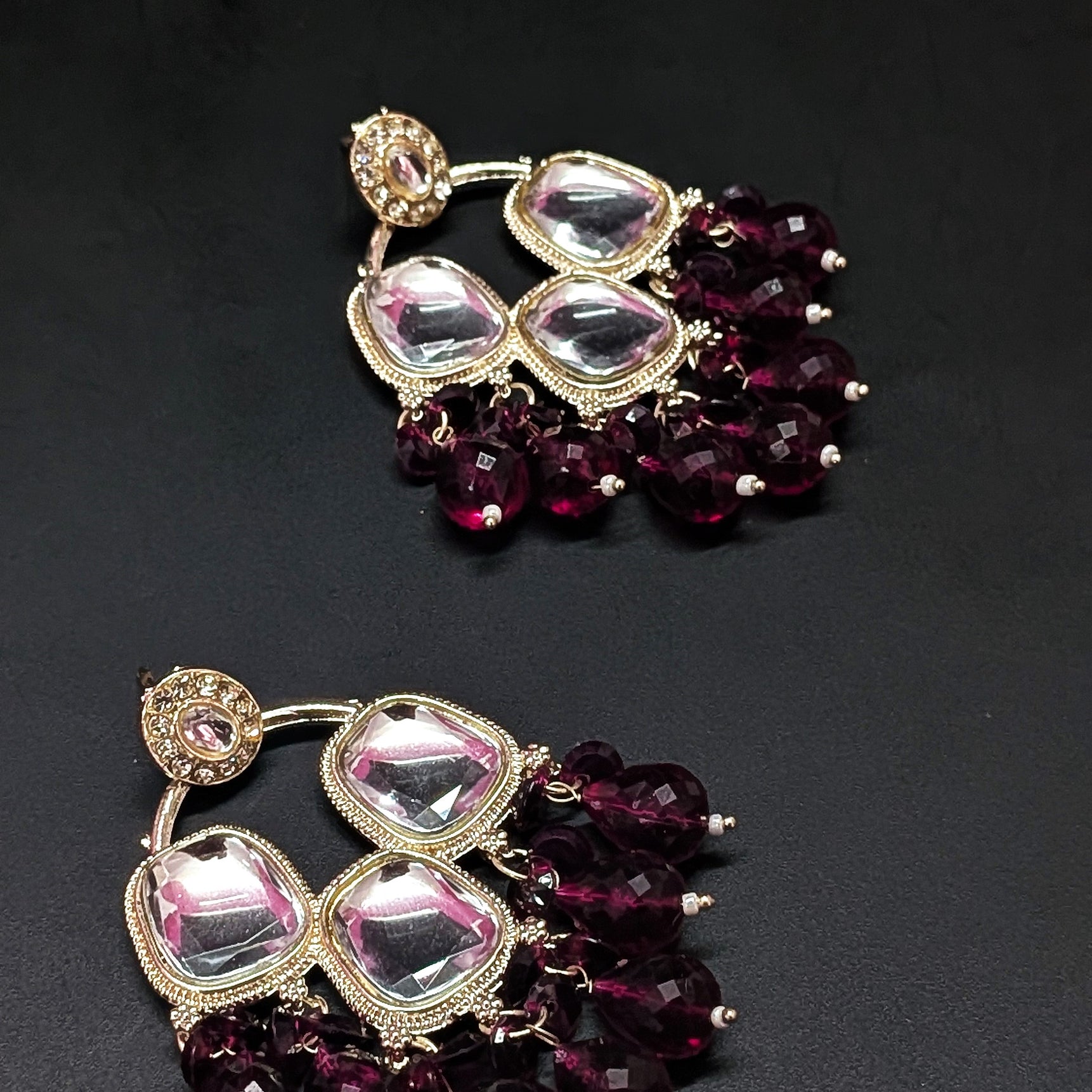 Ethnic Kundan Mirror Jhumka with Purple Beads