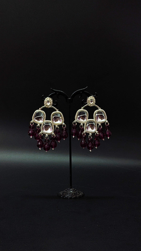 Ethnic Kundan Mirror Jhumka with Purple Beads