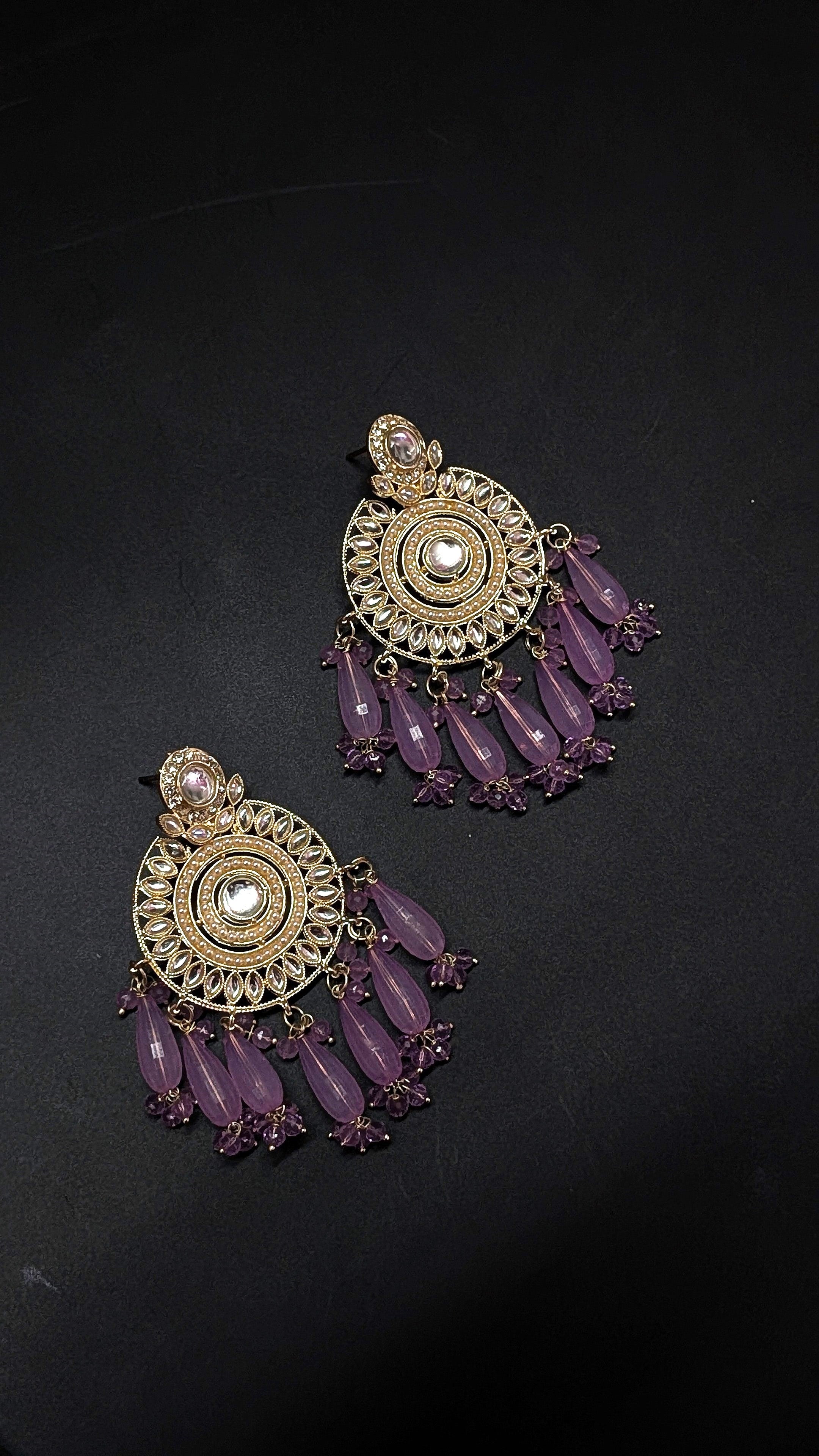 Kundan Round Long Pink Beads Jhumka Earrings
