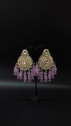 Kundan Round Long Pink Beads Jhumka Earrings