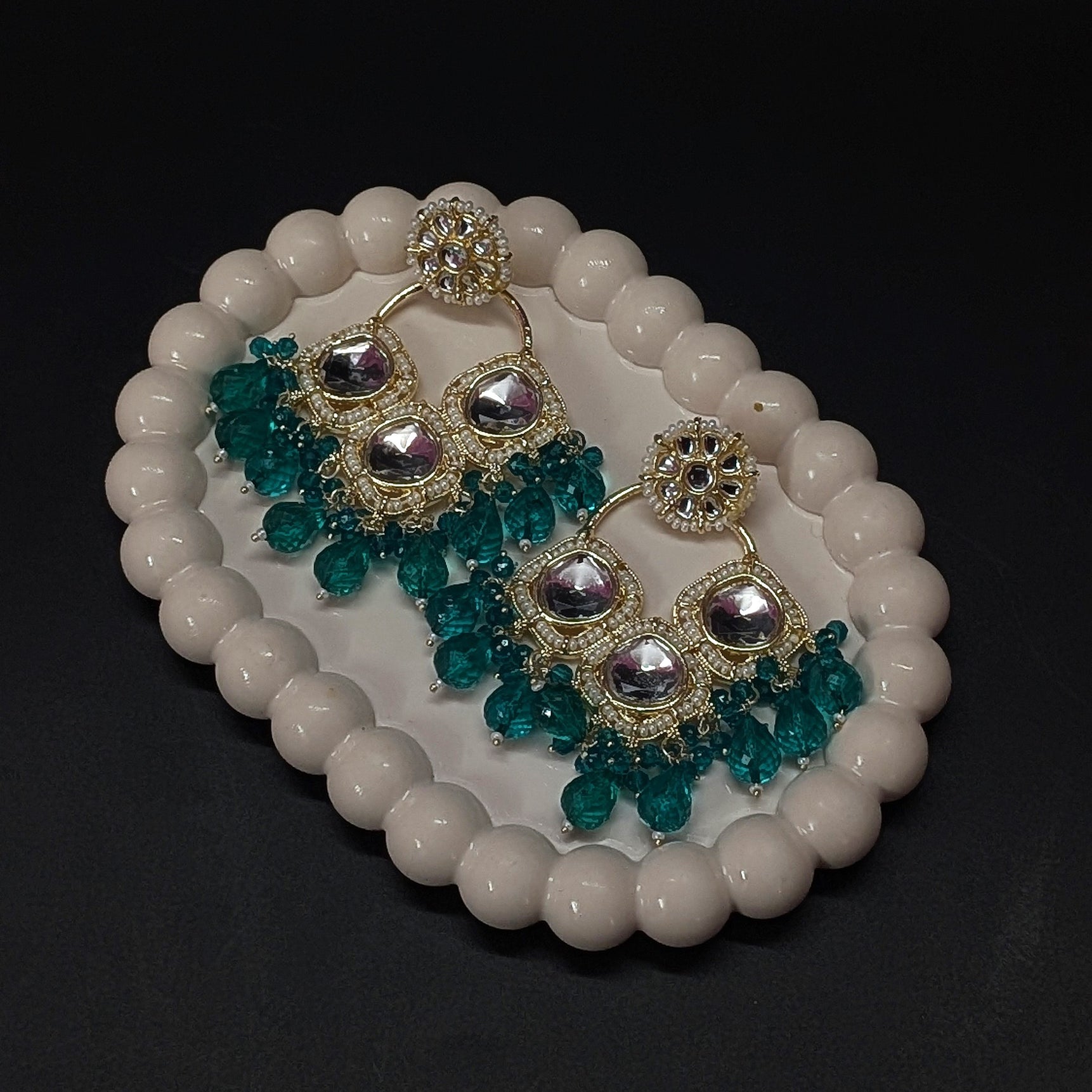 Green Mirror Chandelier Earrings – Regal Ethnic Statement