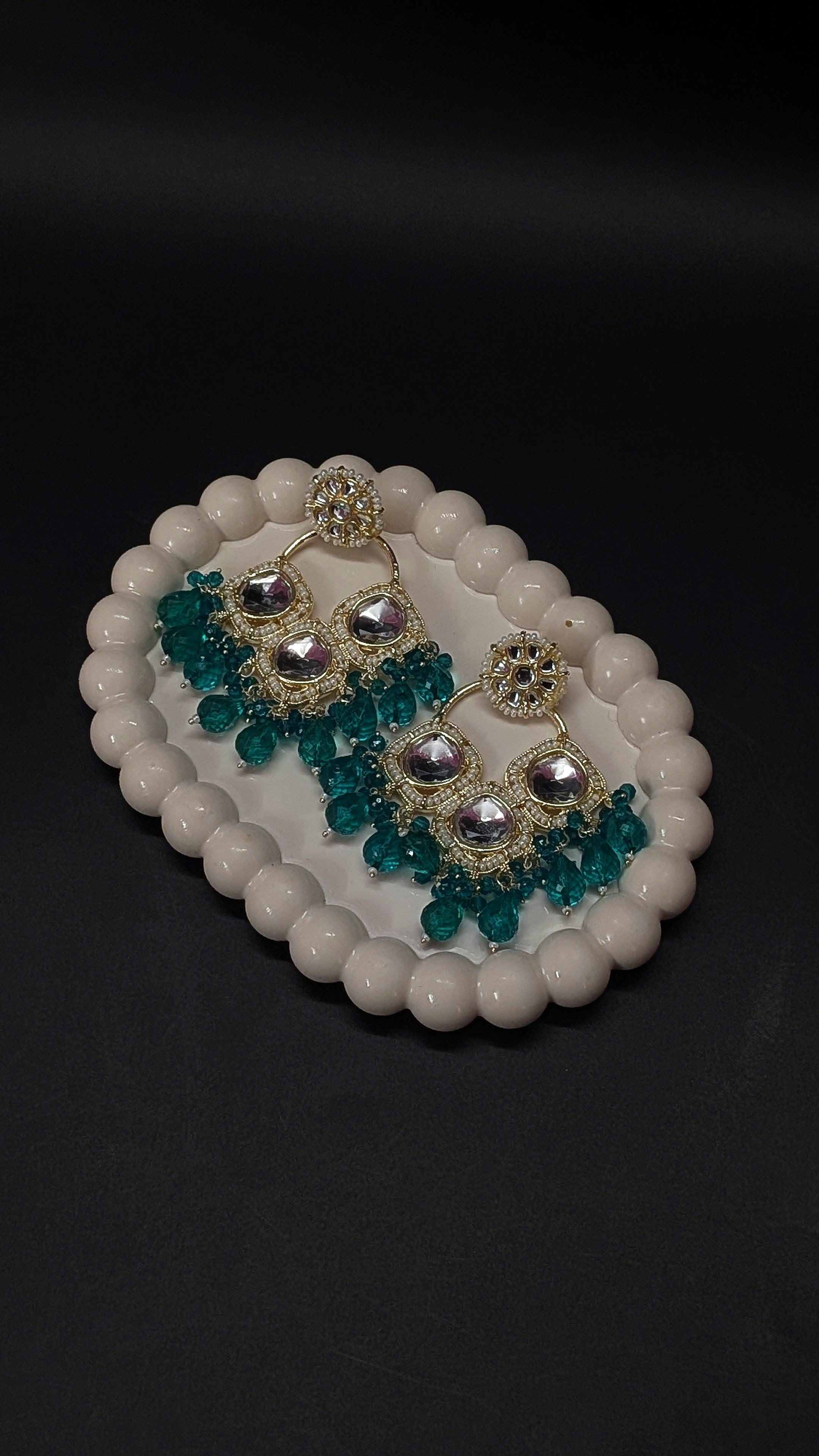 Green Mirror Chandelier Earrings – Regal Ethnic Statement