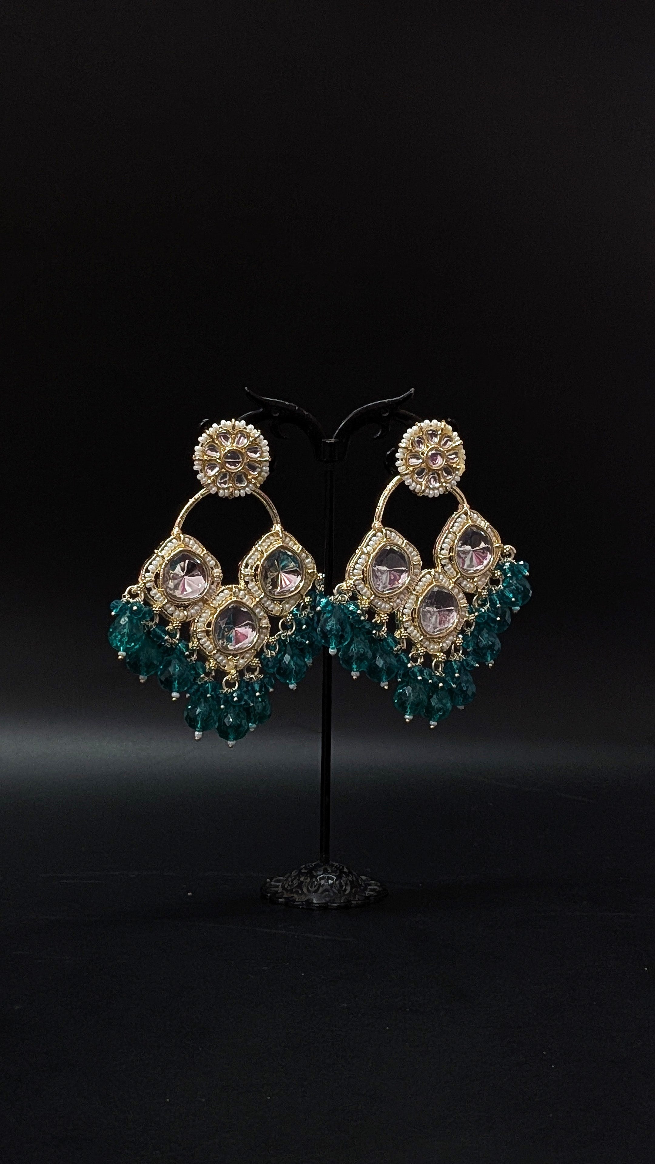 Green Mirror Chandelier Earrings – Regal Ethnic Statement