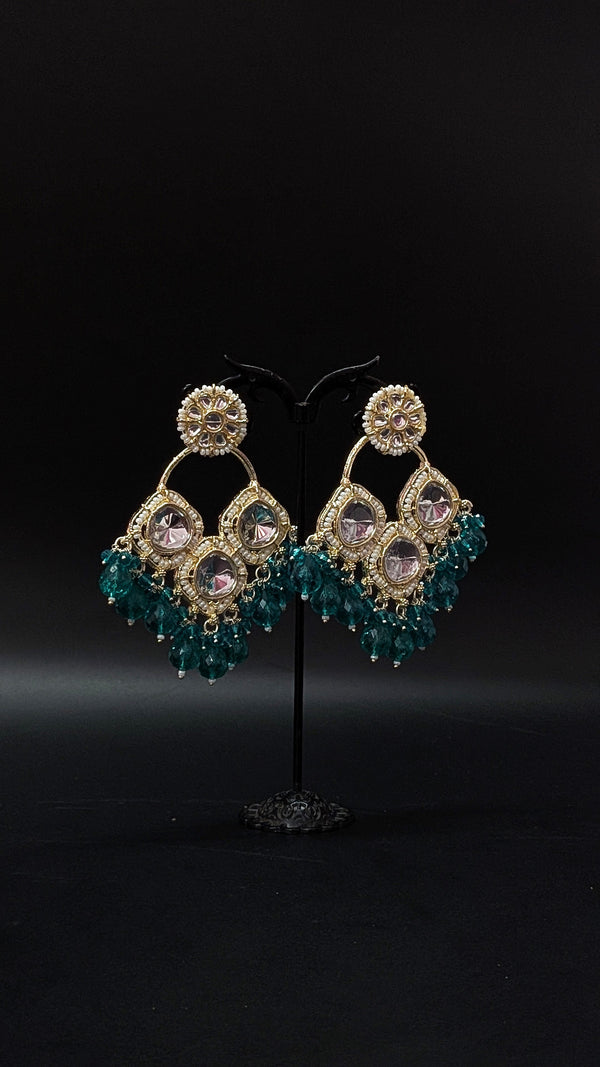 Green Mirror Chandelier Earrings