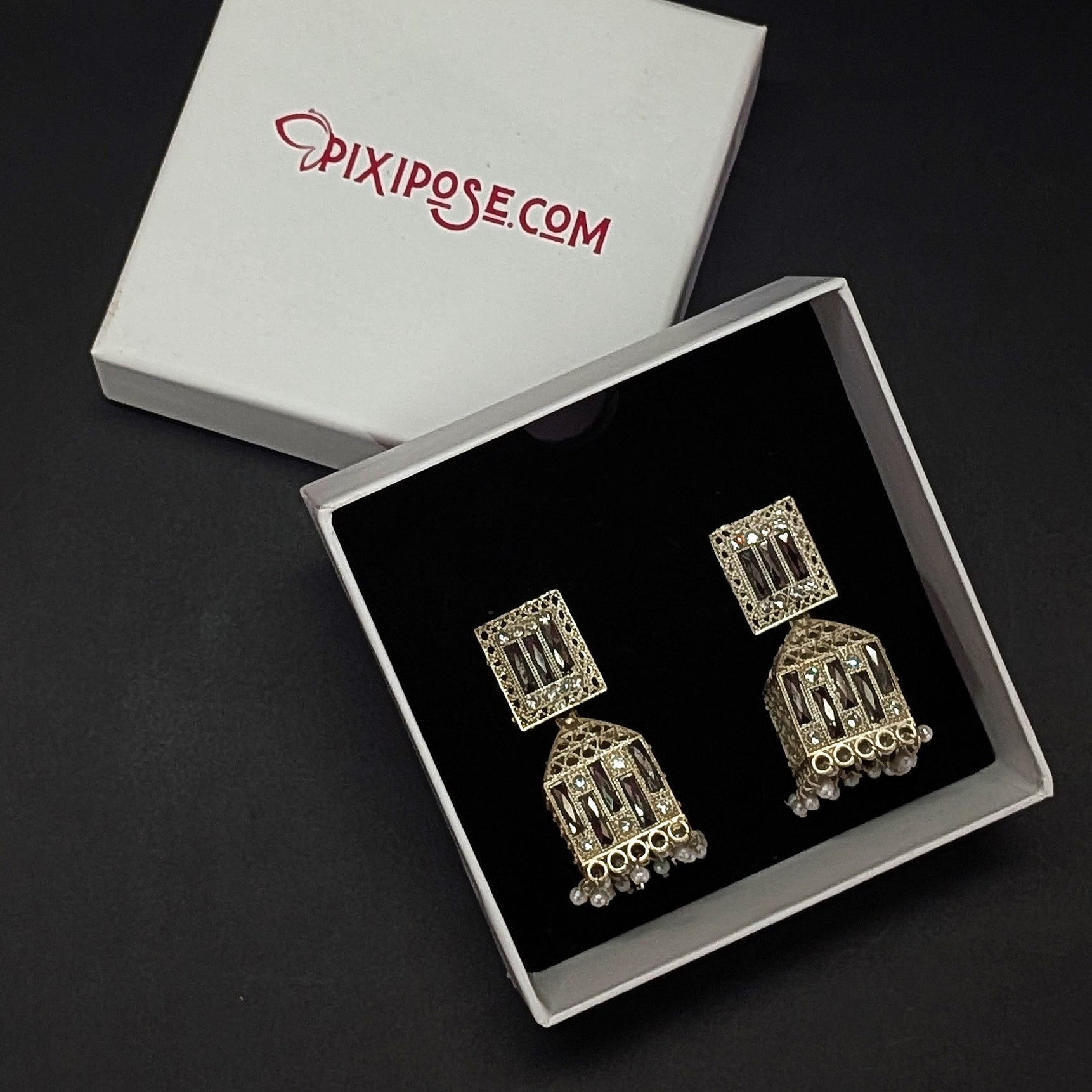 Traditional White Silver Oxidised Jhumka Earrings