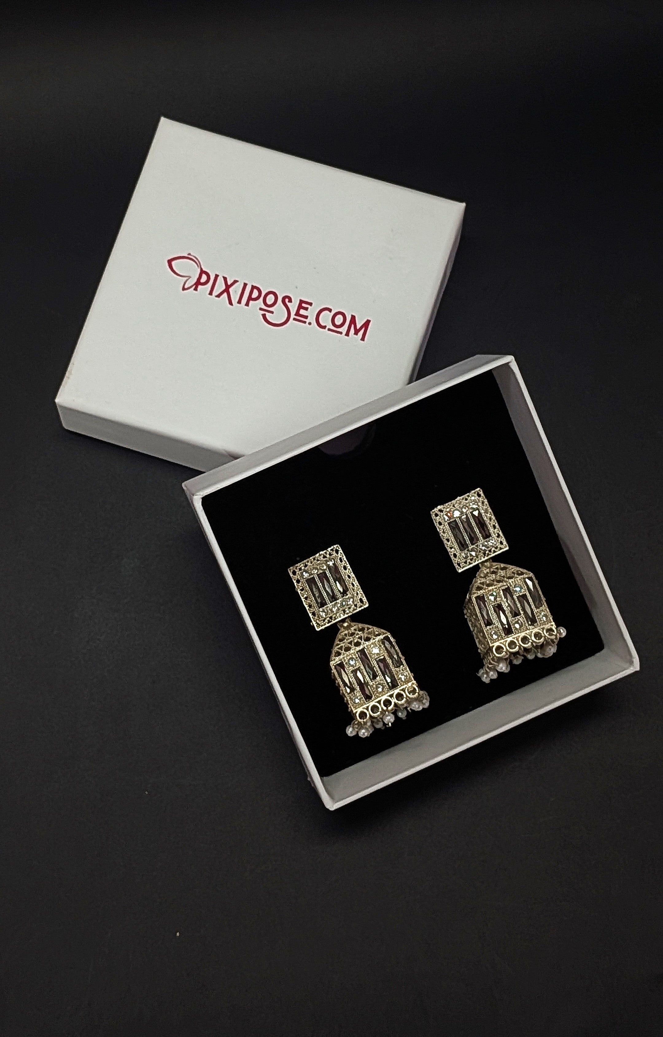 Traditional White Silver Oxidised Jhumka Earrings