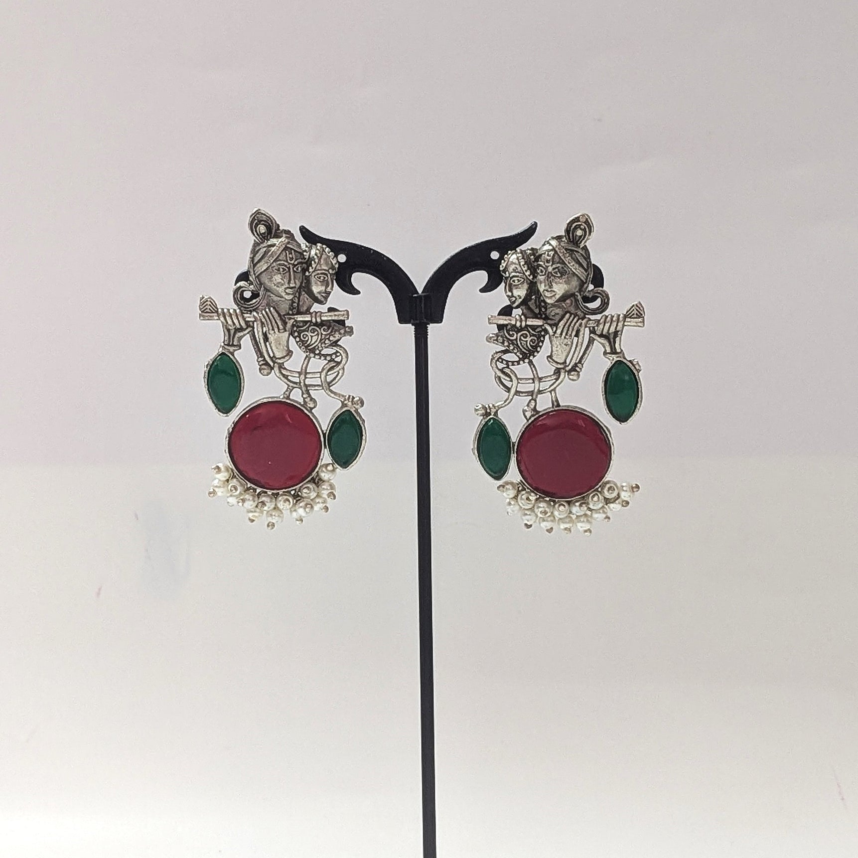 Radha Krishna Beautiful Silver Plated Oxidised Earring in Marooon