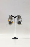 Radha Krishna Oxidised Silver Earrings for Women with Black Stone & Yellow Accents
