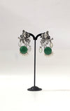 Radha Krishna Oxidised Earrings for women in Green with White Drops