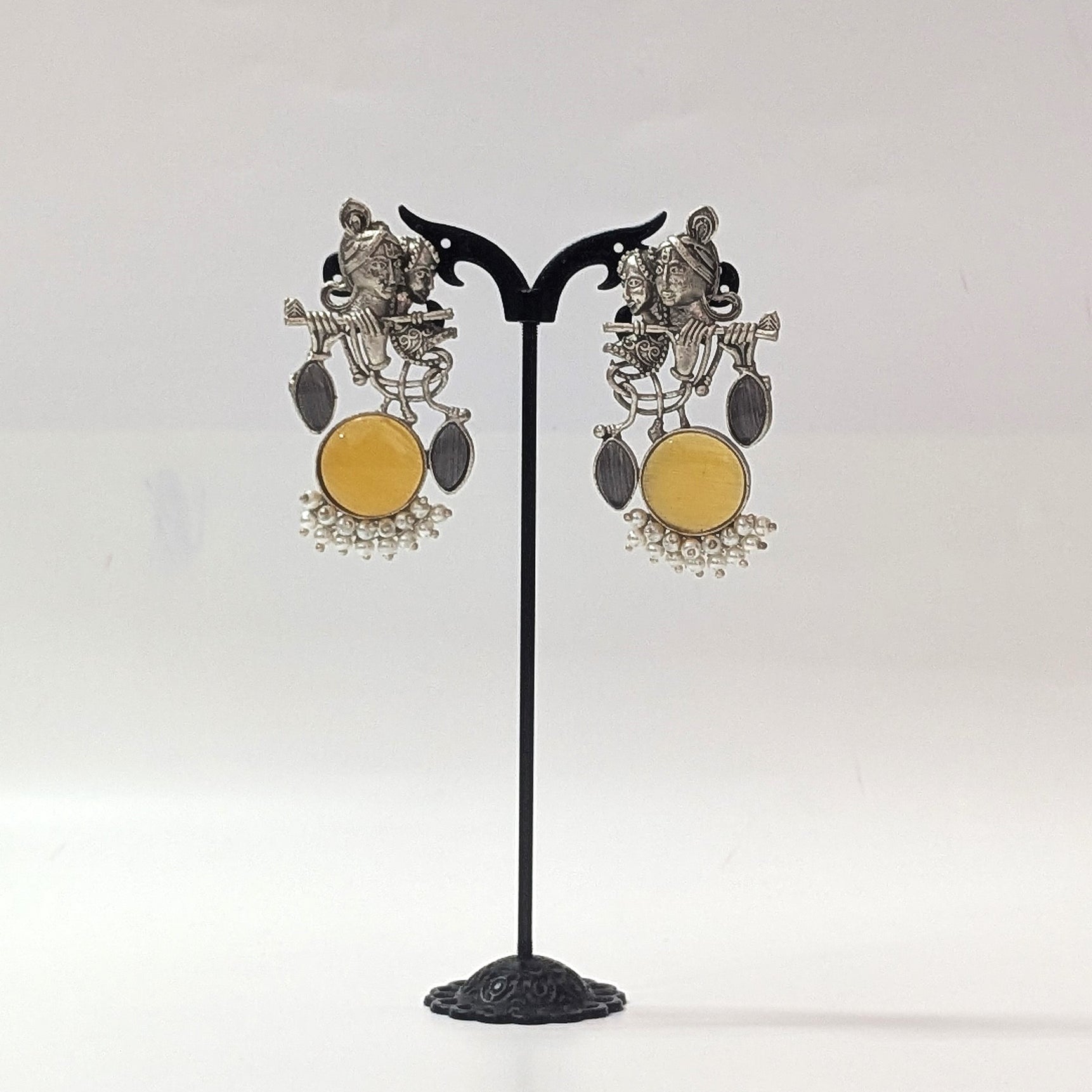 Radha Krishna Beautiful Silver Plated Oxidised Earring in yellow