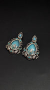 Oxidised Silver Turquoise Teardrop Earrings – Traditional Ethnic Design