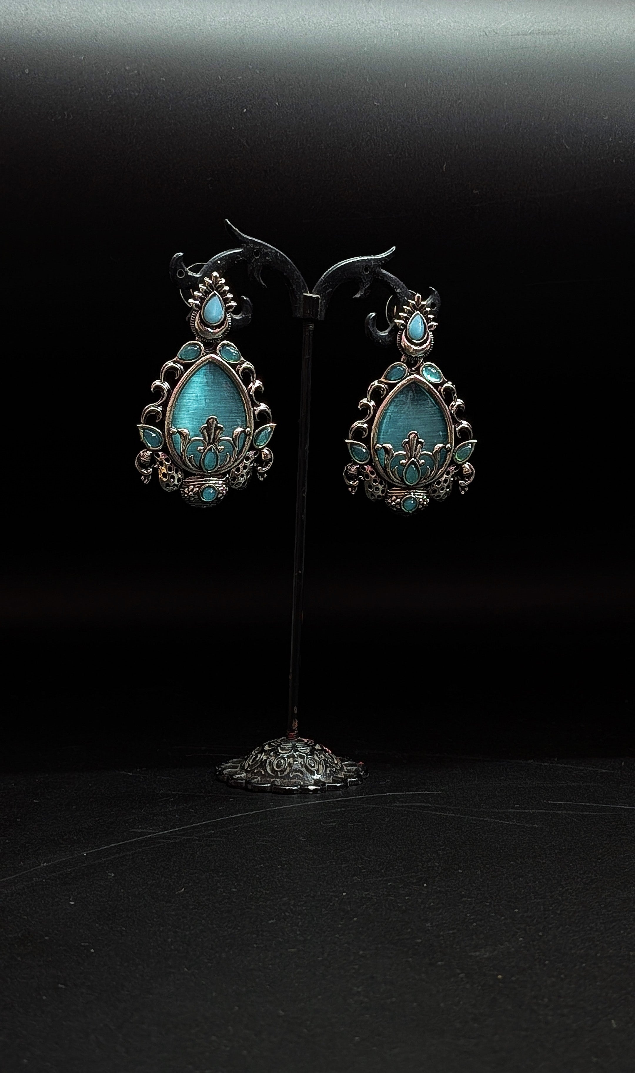 Oxidised Silver Turquoise Teardrop Earrings – Traditional Ethnic Design