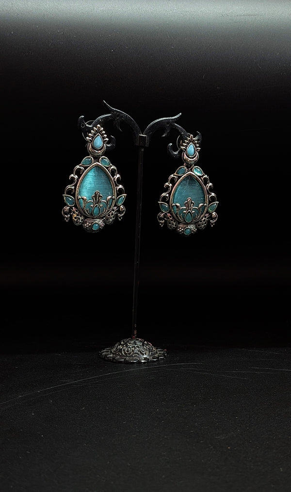 Oxidised Silver Turquoise Teardrop Earrings – Traditional Ethnic Design