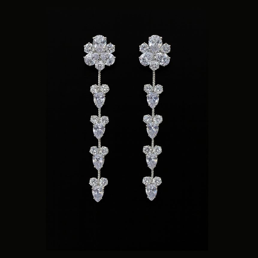 Dreamy White crystal Floral Bloom Danglers – Elegant Floral Dangler