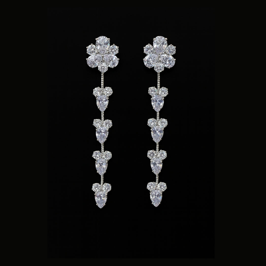 Dreamy White crystal Floral Bloom Danglers – Elegant Floral Dangler