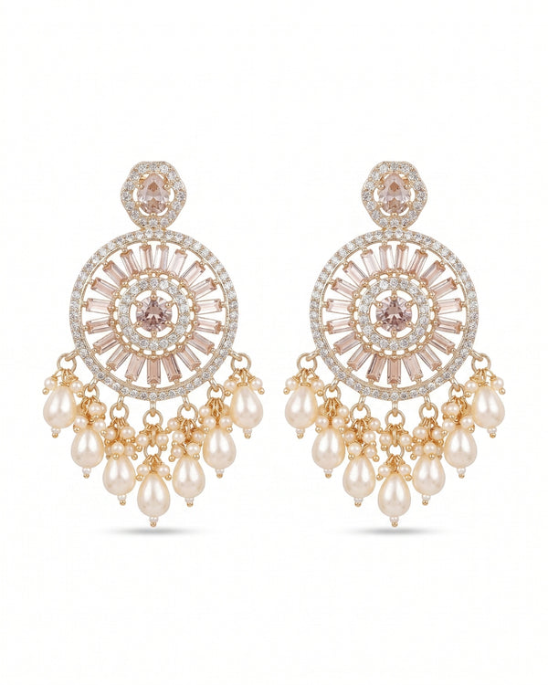 Dreamy Beige Sparkling Crystal Long Beads Earrings