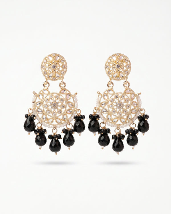 Long Designer Beads Chand Bali Earrings – Festive Ethnic Glam for Women