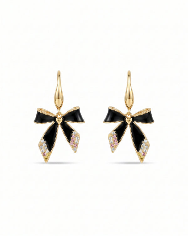 Chic Crystal Black Bow Earrings
