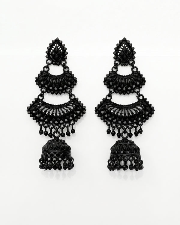 Black Chand Bali Earrings – Traditional Jhumka for Women