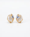 White Stone Butterfly Elegant Gold Finish Stud Earrings
