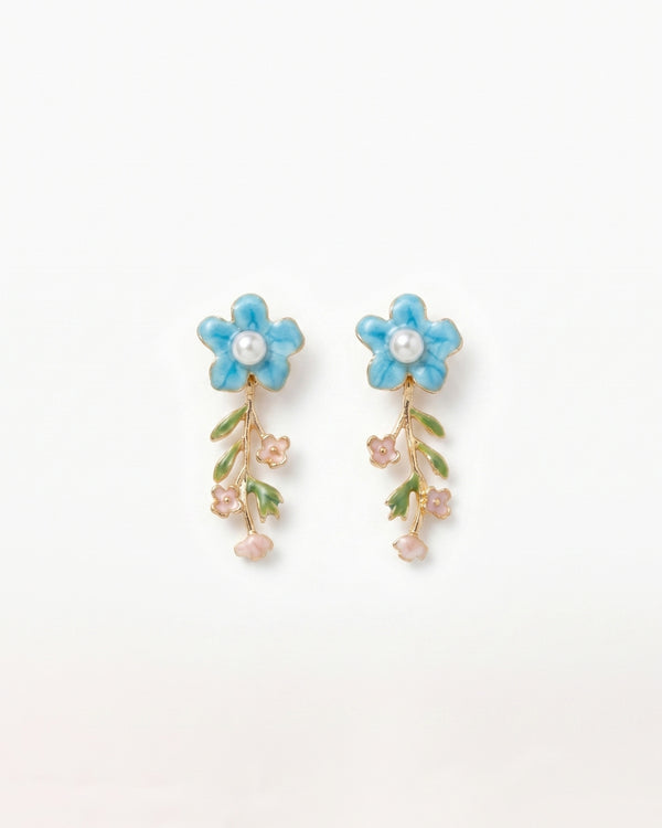 Blue Floral Enamel Dangler Earrings