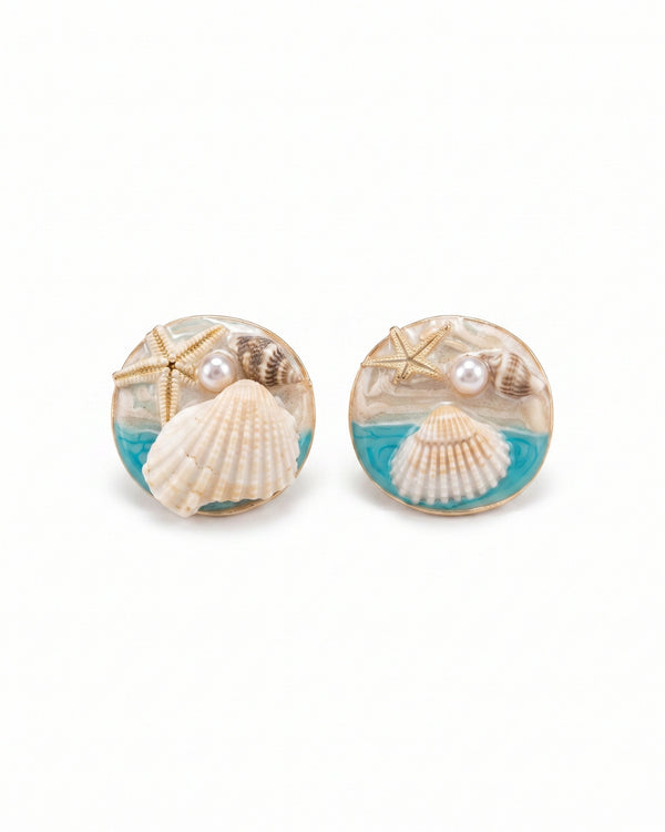Ocean-Inspired Mint green Seashell Stud Earrings