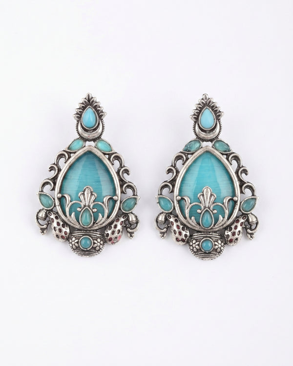 Oxidised Silver Turquoise Teardrop Earrings – Traditional Ethnic Design
