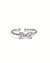 Radiant Crystal Bow Silver Adjustable Ring with Dainty