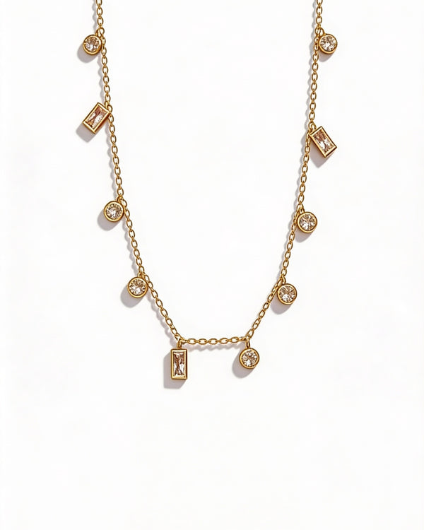 Crystal Drop Gold Finish Charm Necklace