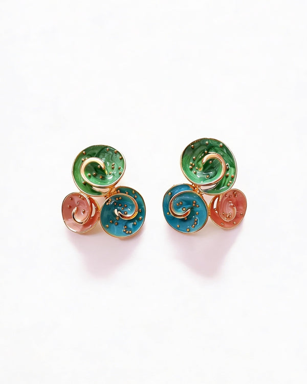 Colorful Swirl Stud Earrings for Women – Trendy Green, Blue & Pink Enamel Jewelry