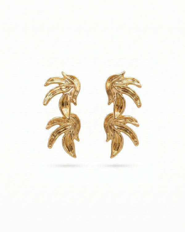 Bold Elegance Golden Double Wing Earrings