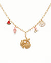 Golden Seashell Charm Necklace with Watermelon & Starfish Accents