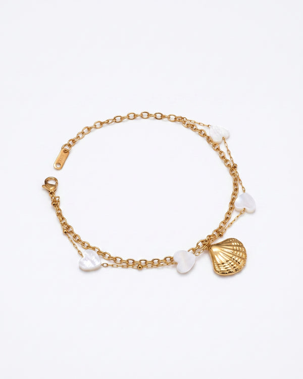 Gold Ocean Shell Heart Charm Bracelet