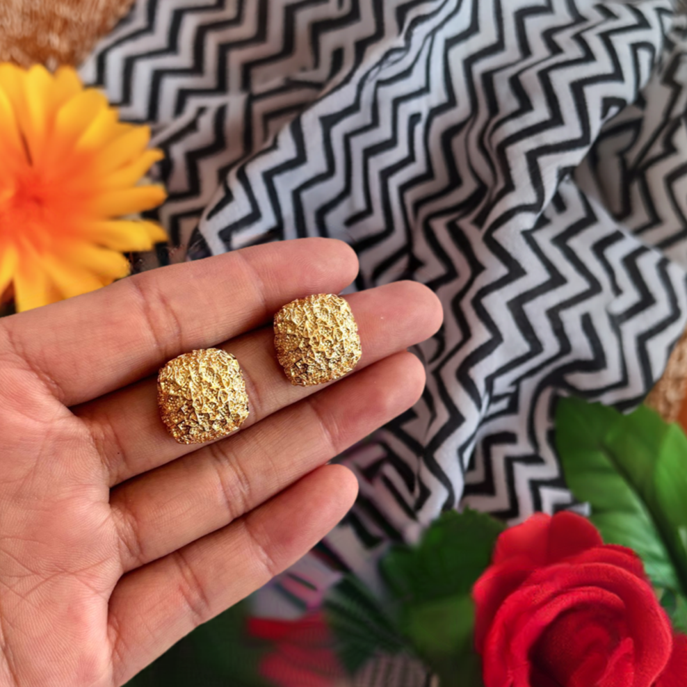 Gold Plated Square Studs Earrings