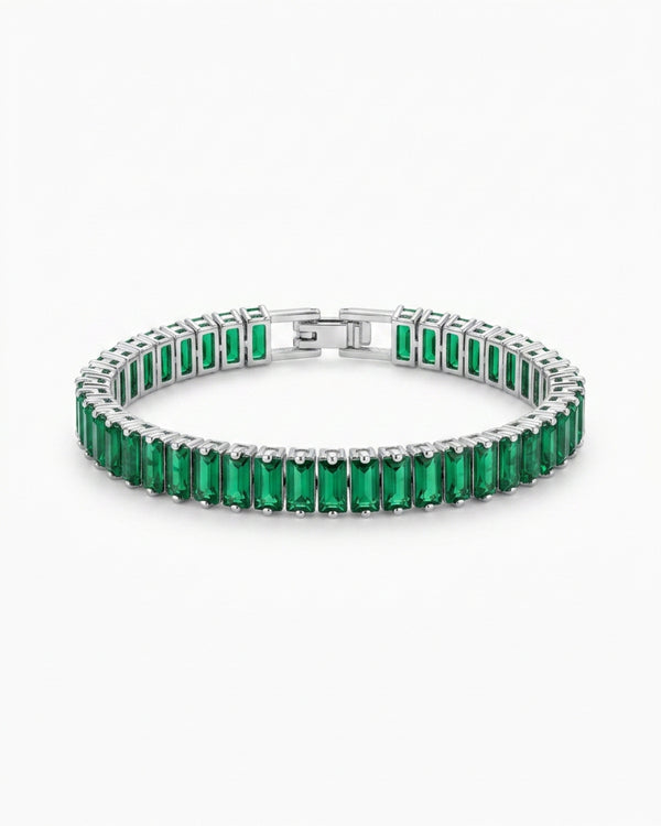 Elegant Emerald Green Tennis Bracelet with Silver Detailing